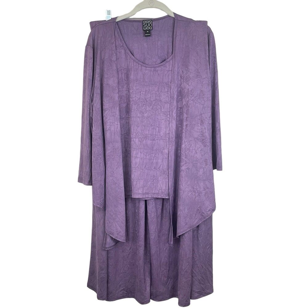 Clara Sun Woo 3 pc Outfit Plus Sz 1X Cardigan Tank & Culottes Tiered Pants USA